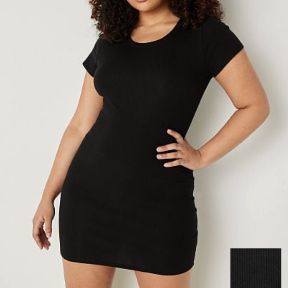 PINK Rib Short-Sleeve Mini Dress